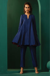 Truebrowns Blue Silk Flared Co-Ord Set